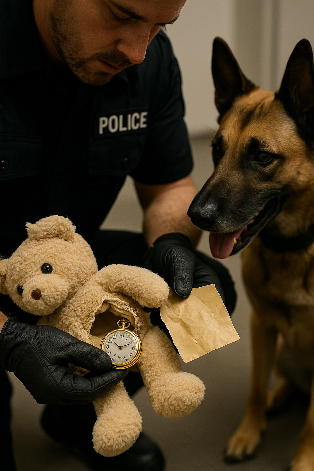 Peluche ours ouverte révélant un objet