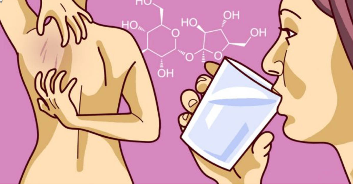 Personne buvant de l'eau avec un fond de sucre