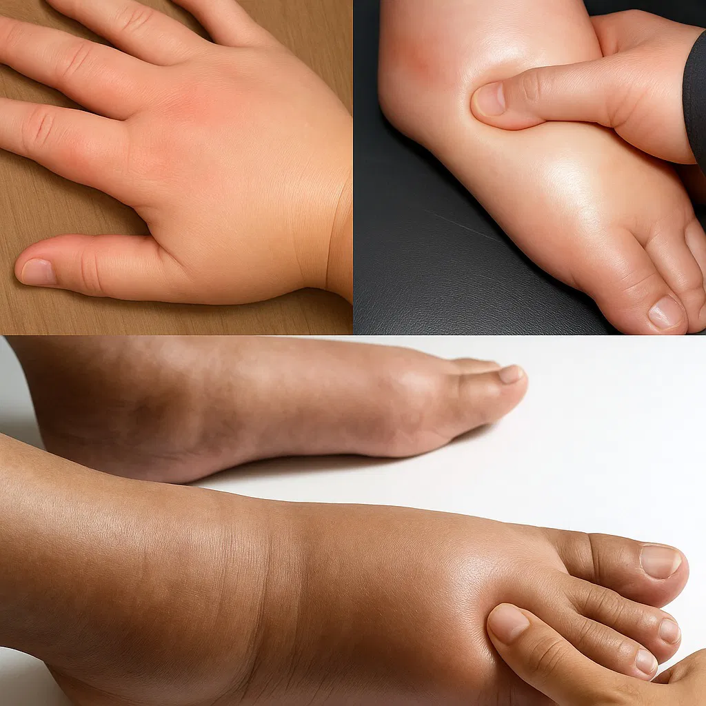 Personne massant ses mains gonflées