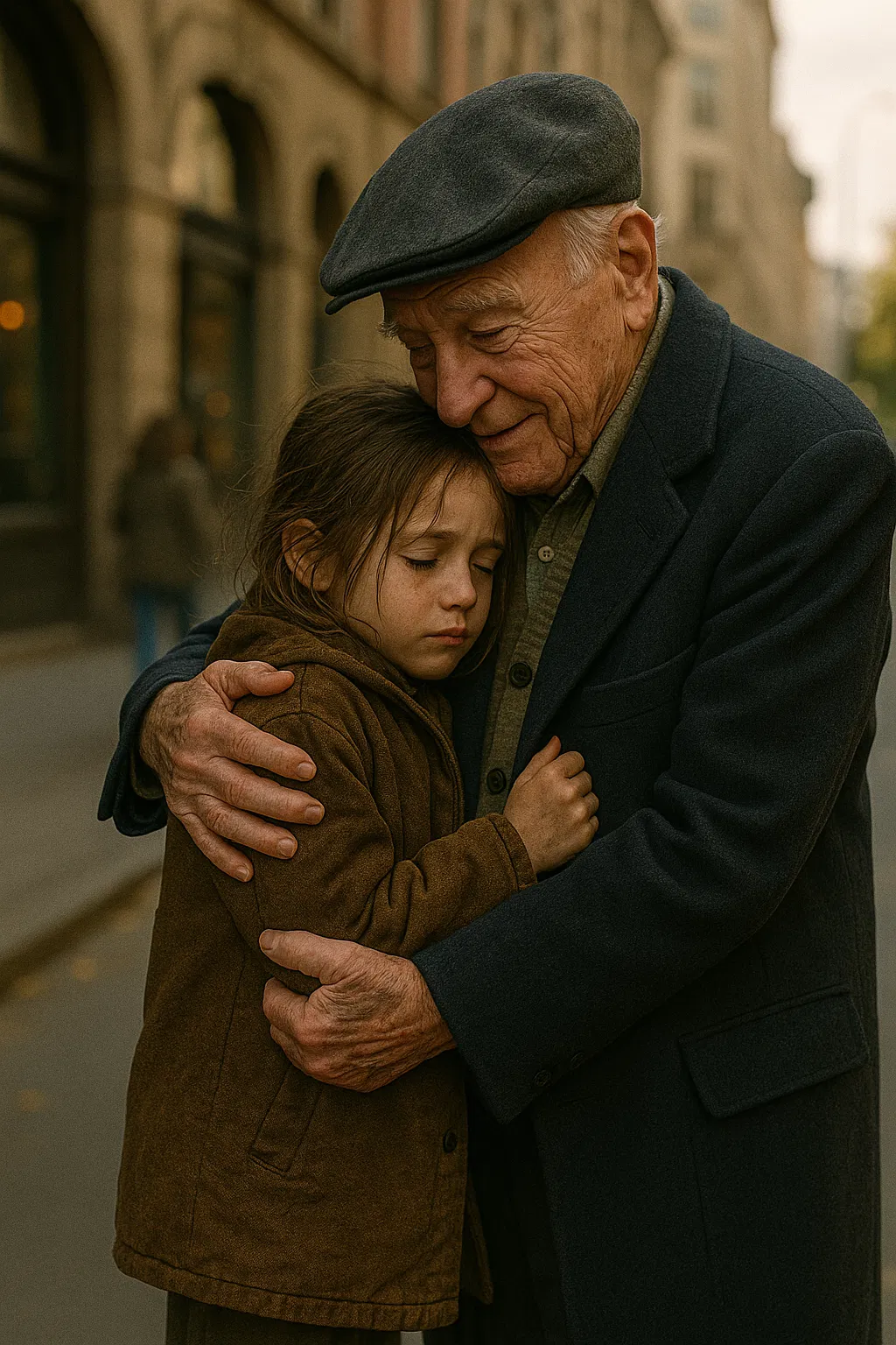Un homme âgé et une fillette se tenant la main