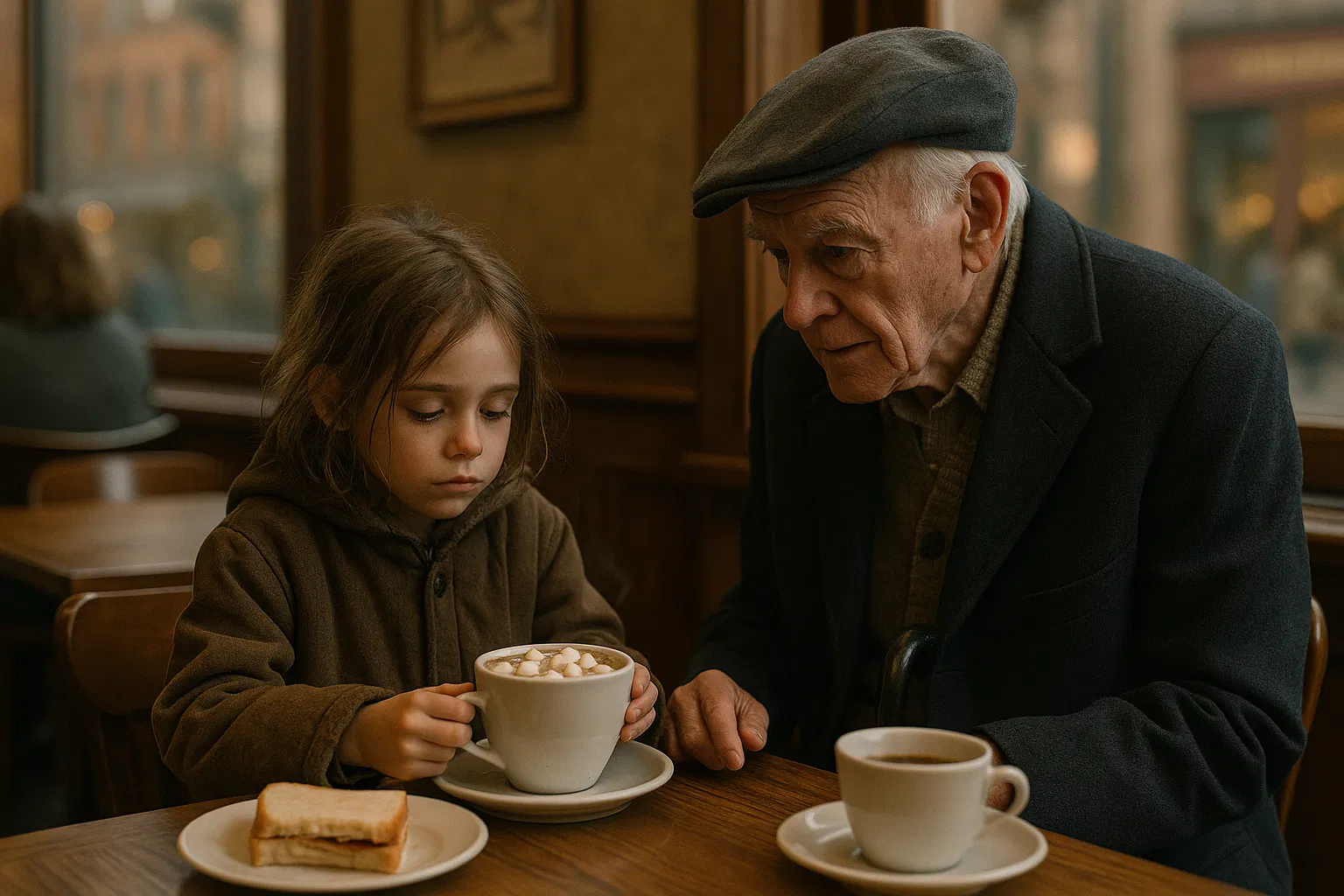 Un homme et une enfant partageant un repas