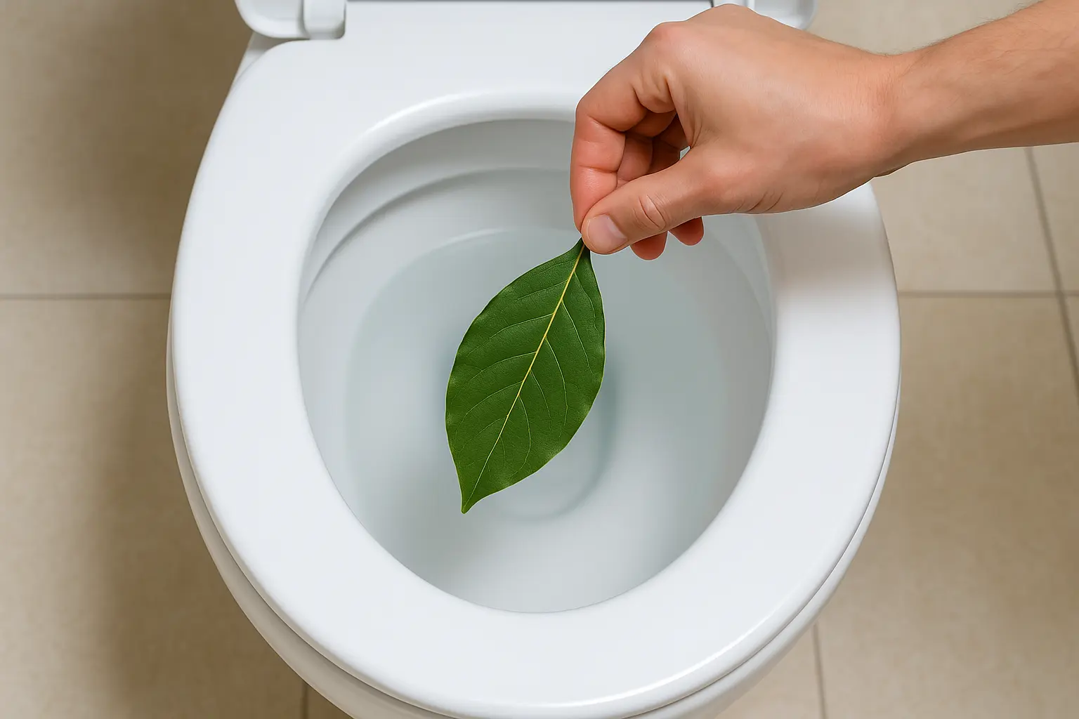 Feuille de laurier dans une cuvette de toilettes
