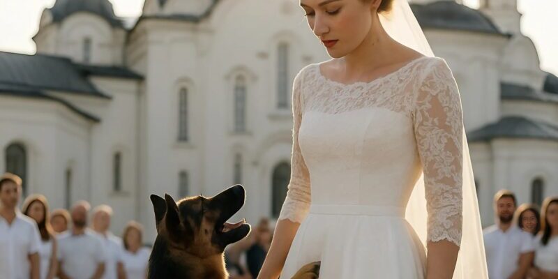 Chien blanc et brun assis près de sa maîtresse