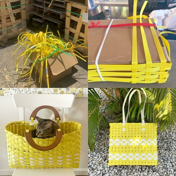 Sac fabriqué à partir de sangles d'emballage tissées