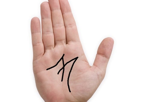 Main masculine avec le symbole M visible