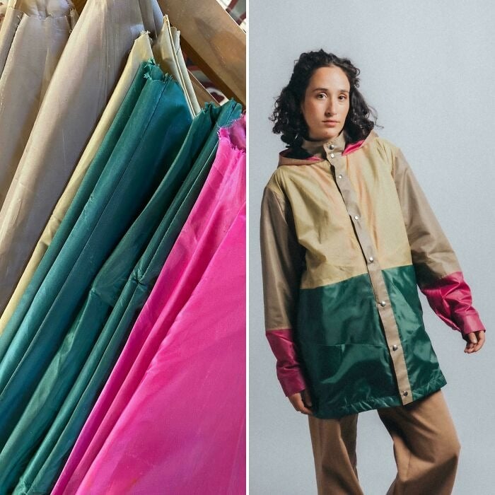 Veste ou cape fabriquée à partir de parapluies