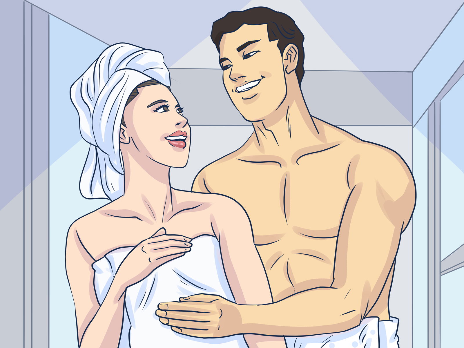 Couple consultant l'heure pendant leur douche
