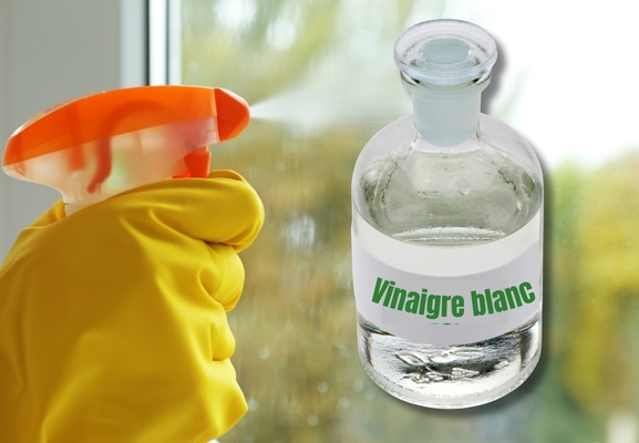 Illustration montrant l'utilisation du vinaigre blanc pour le nettoyage
