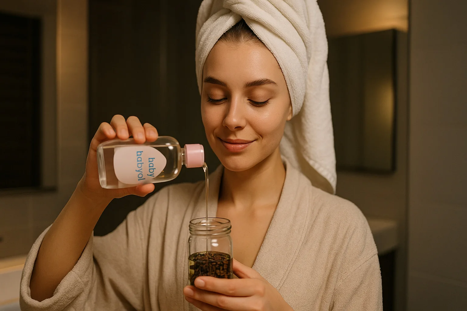 Flacon d'huile pour bébé et clous de girofle sur une table