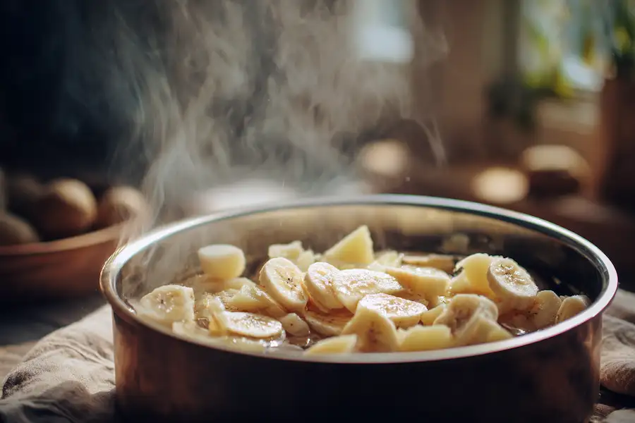 Préparation d'une crème maison à la banane et pomme de terre