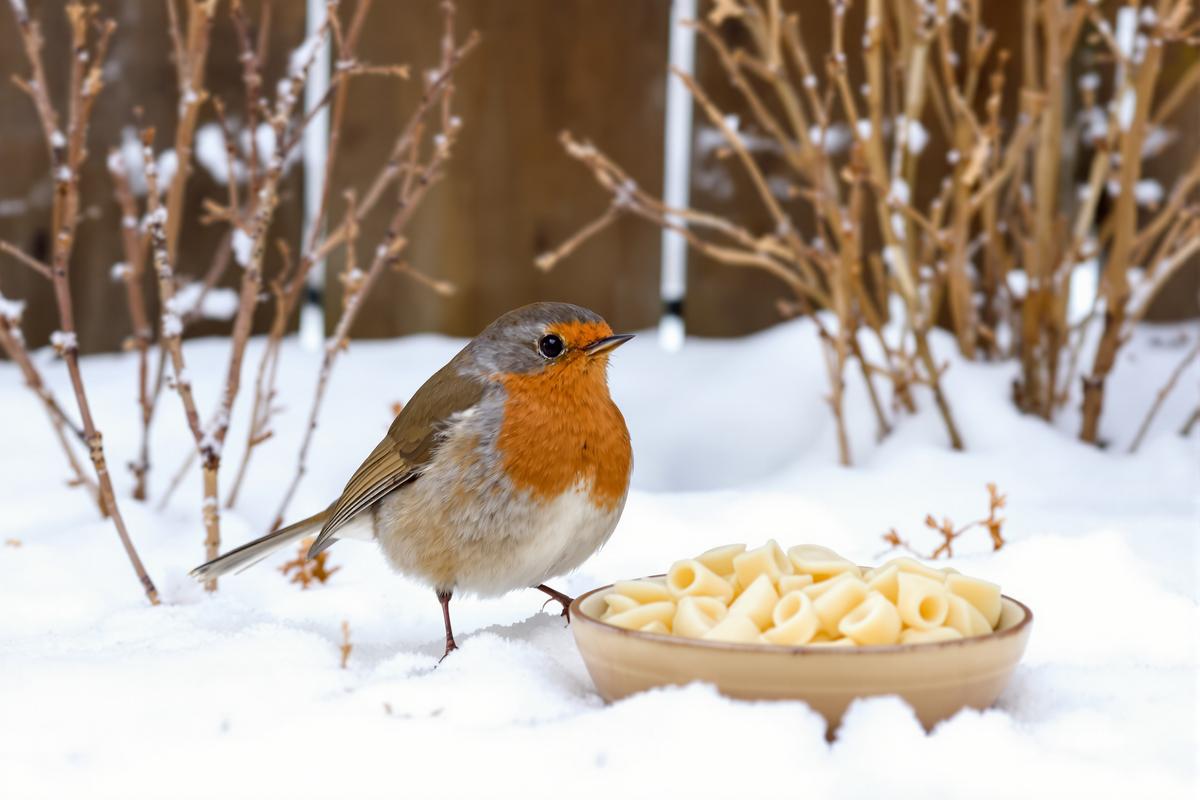 Un rouge-gorge perché sur une branche enneigée, illustrant l'aide apportée en hiver