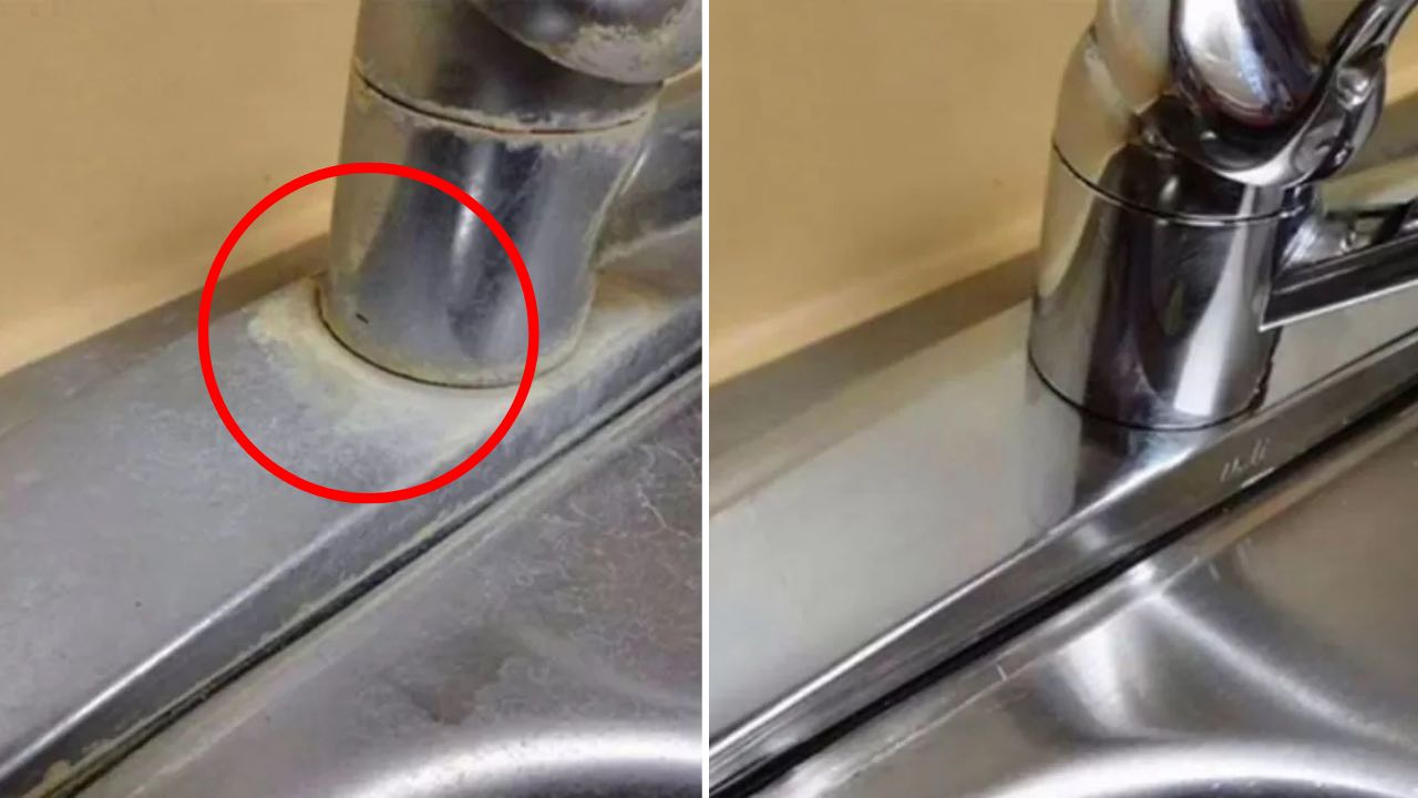 Détail d'un robinet de cuisine encrassé et taché